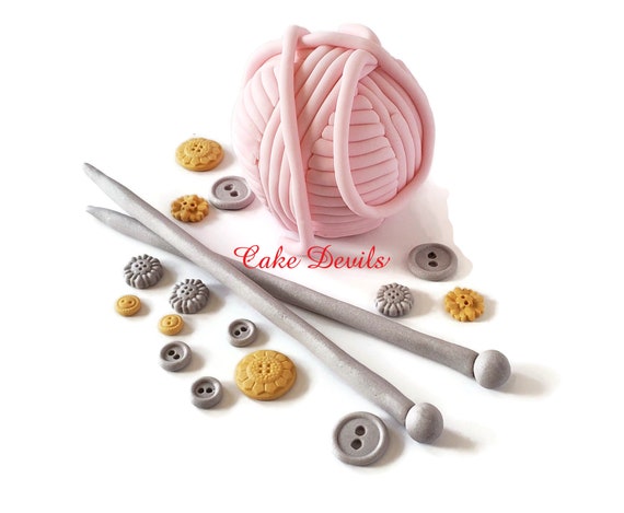 Edible Knitting Needles And Wool Birthday Cake Topper Icing Decoration 