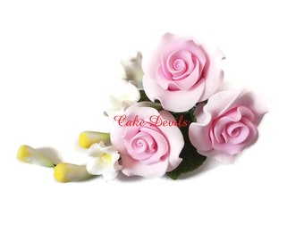 Special! Ready to Ship! Fondant Roses, Floral Wedding Cake Topper, Pink Gumpaste Rose Spray, Gumpaste Roses, Rose Cake Decorations