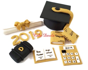 Graduation Cake Kit, Fondant Graduation Toppers, handmade edible, fondant, Graduation Cake Decorations, Cap and Diplomia