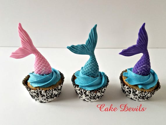 Buy Mermaid Cupcake Toppers Fondant Mermaid Tails Under the Sea ...