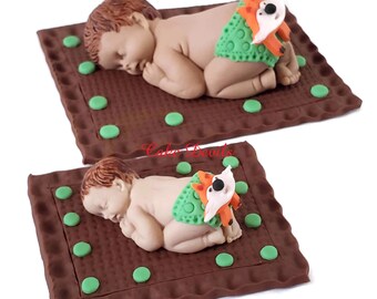 Fondant Fox Sleeping Baby Shower Cake Topper, Woodland Baby Shower, Fox Diaper, Handmade Edible Woodland Creatures, Baby Cake Decorations