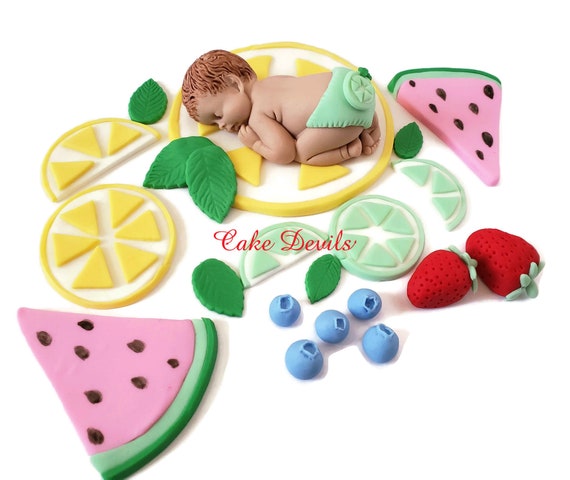 Tutti Frutti Baby Shower Fondant Cake Toppers, Lemon, Lime, Watermelon,  Strawberries, Blueberries, Fruit Cake Decorations, Handmade Edible 