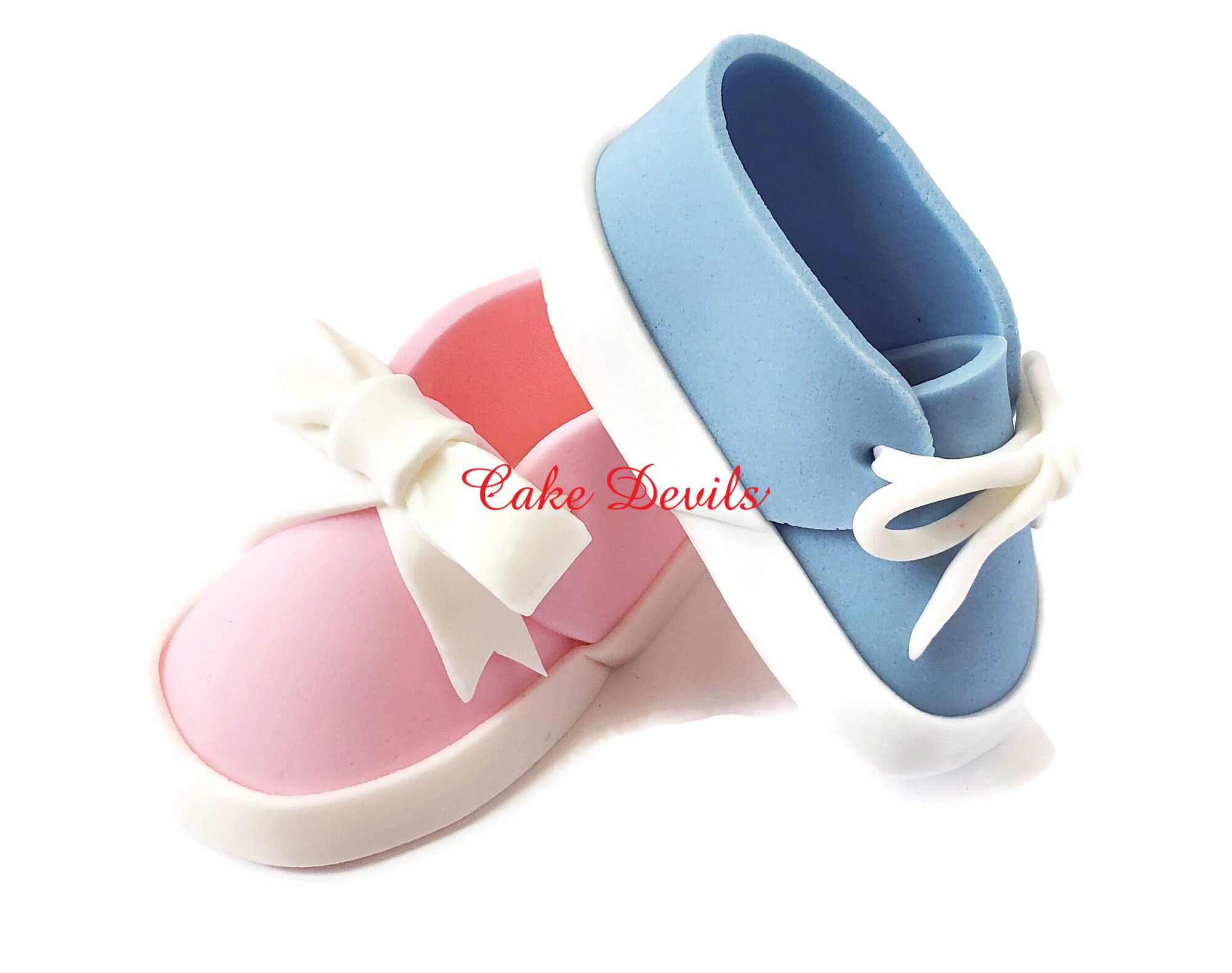 Gender Reveal Fondant Baby Shoes Cake, Baby Shower Cake Toppers