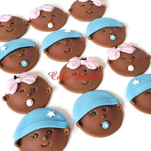 Picnic Baby Shower Cake Topper, Baby Face Cupcake Toppers, Fondant, Baby in Picnic Basket, Sunflowers, BBQ, Babyque, babyq bild 3