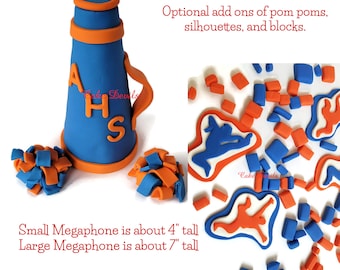 Adornos para tartas de porristas hechos con fondant, megáfono, adornos para tartas con pompones, siluetas comestibles que saltan, ladrillos y bloques de azúcar, espíritu de equipo