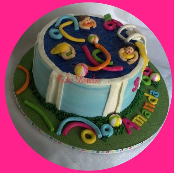 Pool Party Cake Topper Kit Fondant Handmade Edible Beach Etsy