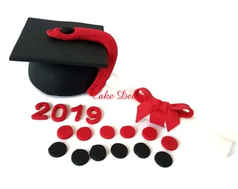 Graduation Cake Kit, Fondant Graduation Toppers, handmade edible, fondant, Graduation Cake Decorations, Cap and Diplomia