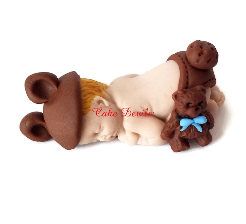Fondant Baby Cake Topper Dressed as Teddy Bear for Baby Shower, Baptism ...