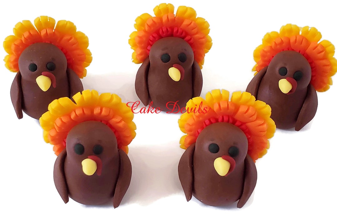 One Fondant Thanksgiving Cake Topper, Handmade Fondant Turkey Cake ...