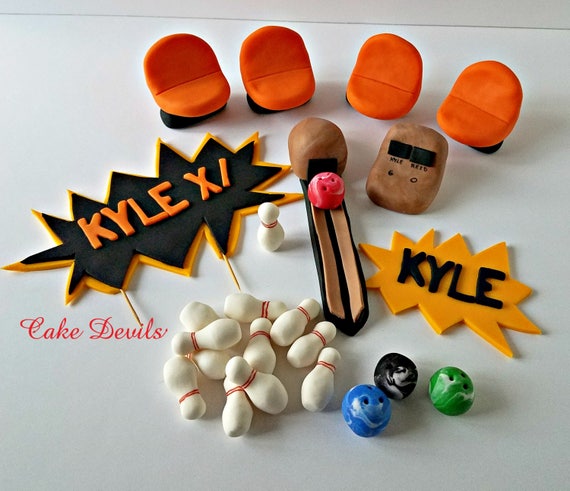 Bowling Theme Cake Topper Kit Super Sized Fondant Handmade