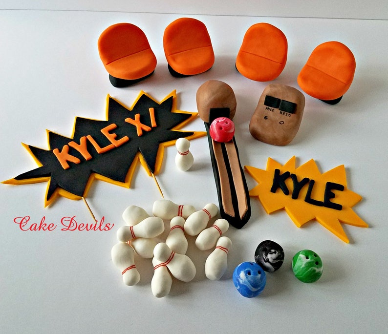 Bowling Theme Cake Topper Kit SUPER SIZED Fondant Handmade Etsy