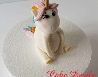 Unicorn Cake Topper, Fondant Unicorn, Rainbow Hair, Unicorn Party, Cake, Handmade Edible Fondant, Unicorn birthday party decorations, Girl