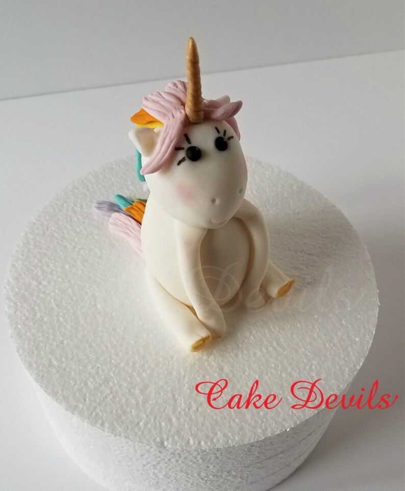 Unicorn Cake Topper, Fondant Unicorn, Rainbow Hair, Unicorn Party, Cake, Handmade Edible Fondant, Unicorn birthday party decorations, Girl image 1