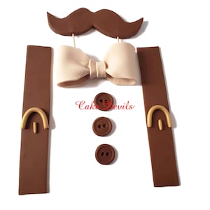 Fondant Little Man Cake Toppers, Mustache, Bow tie, and Suspenders -Great for a Baby Shower or First Birthday!
