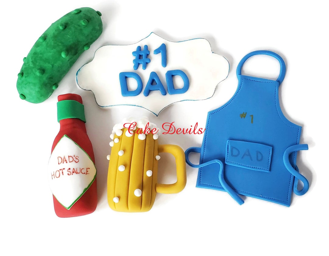 Fondant 1 DAD Cake Toppers, Great for Father's Day, Fondant Grill Apron