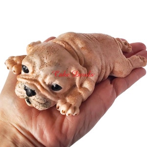 Fondant Bull Dog Cake Topper, Large Dog Cake Decoration, Handmade Edible Pug Cake Topper,  5&quot; Dog laying down, Animal Cake Topper