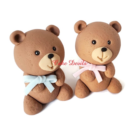 Fondant Teddy Bear Cake Toppers, Great for a Gender Reveal or Baby Shower Cake, Adorable Bear