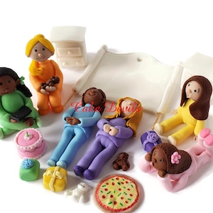 Fondant Sleepover Slumber Party Toppers for Cupcakes, Cookies or