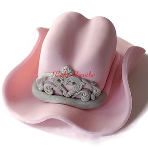 Rodeo Princess Fondant Cowgirl Hat Cake Topper with Tiara, handmade for Country Western Cake Decorations