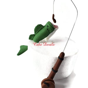 Fondant Fishing Cake Toppers, Big Mouth Bass, Fondant Fish, Fisherman Cake Decorations, Fishing Reel, Trout, birthday cake