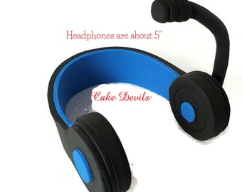 Headphones with Microphone Fondant Cake Topper, Gamer Cake Decorations, DJ, Disc Jockey, Music, Video Watcher, Handmade Edible