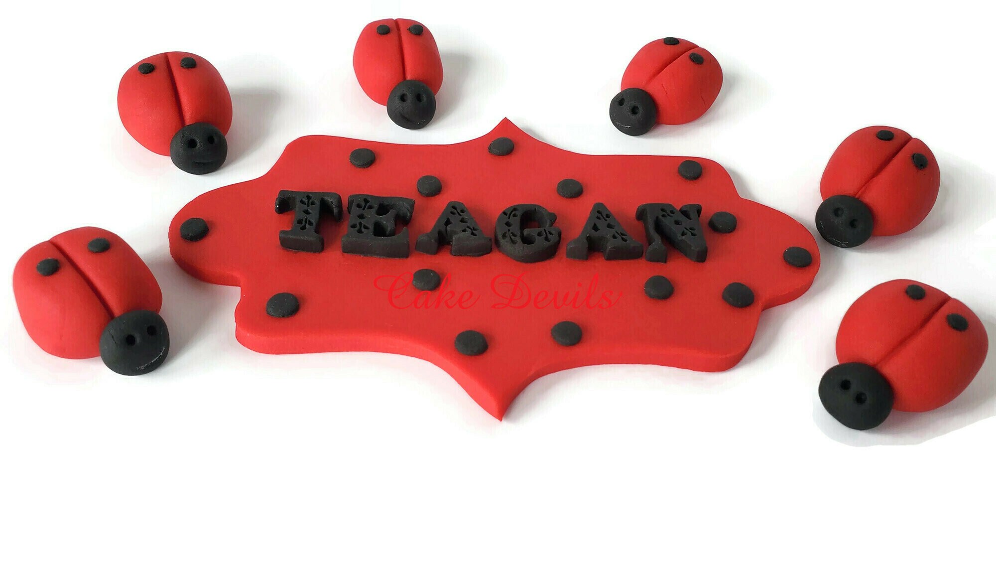 Fondant Ladybug Cake Toppers With Ladybug Print Name Plaque - Etsy