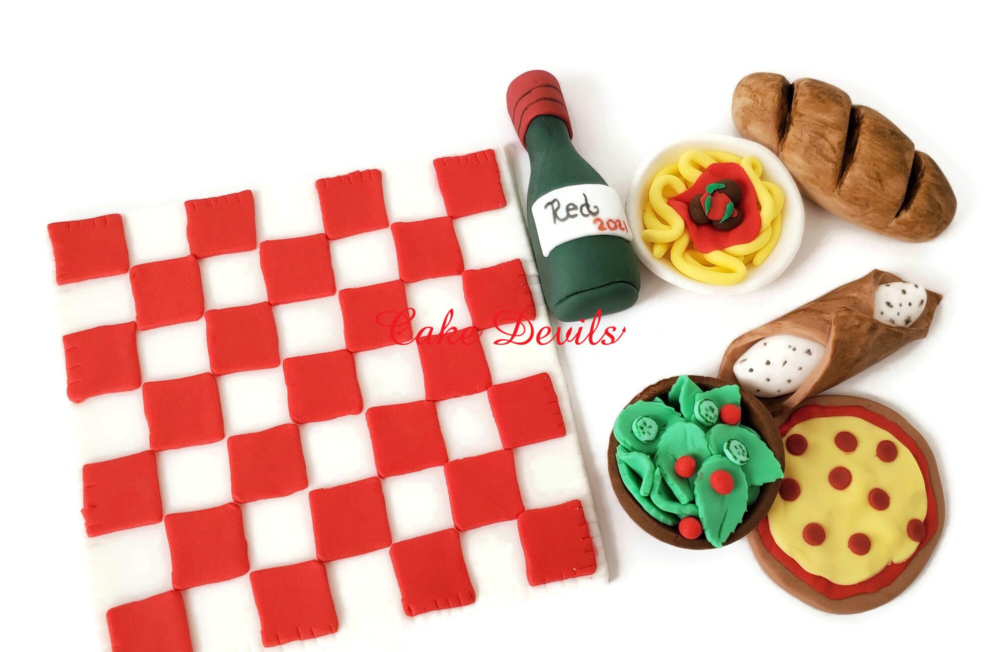 Food Case Topper Fondant Italian Food Cake Topper, Handmade Sugar Cake Decorations ...