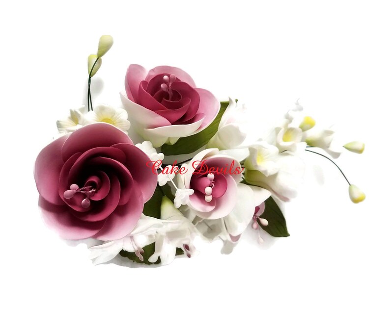 Special Burgundy Purple Fondant Rose Cake Topper Floral Etsy