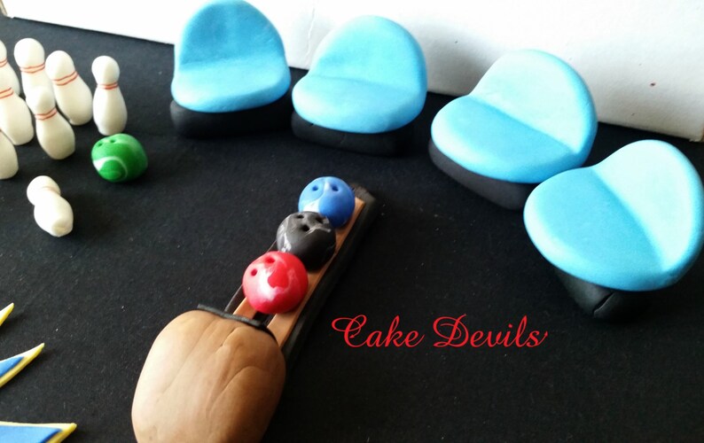Bowling Theme Cake Topper Kit SUPER SIZED Fondant Handmade Etsy