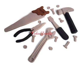 Tools Cake Toppers, Hammer, Screwdriver, Wrench Tools Cake Decorations, Fondant tools, Toolbox Cake, Fondant, Handmade Edible