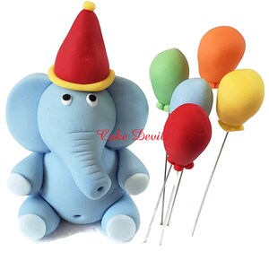 Fondant Circus Elephant Cake Topper, Elephant with balloons Cake Decorations, Handmade Edible Elephant image 4