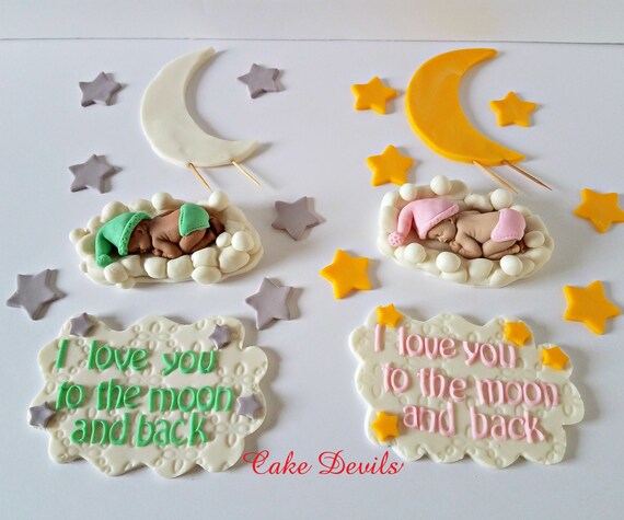 Moon And Stars Fondant Sleeping Baby Baby On Cloud Baby Shower