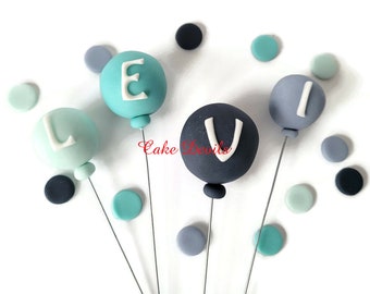 Fondant Personalized Letter Balloons Cake Toppers with optional Dots, Balloon Cake Decorations, Baby Shower, Birthday, Bridal Shower