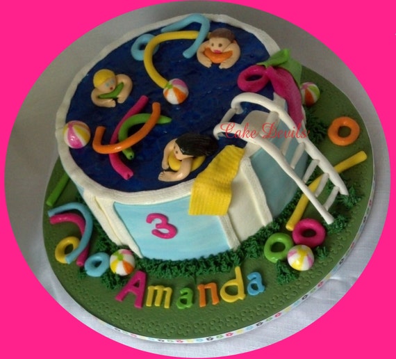 Pool Party Cake Topper Kit Fondant Handmade Edible Beach Etsy