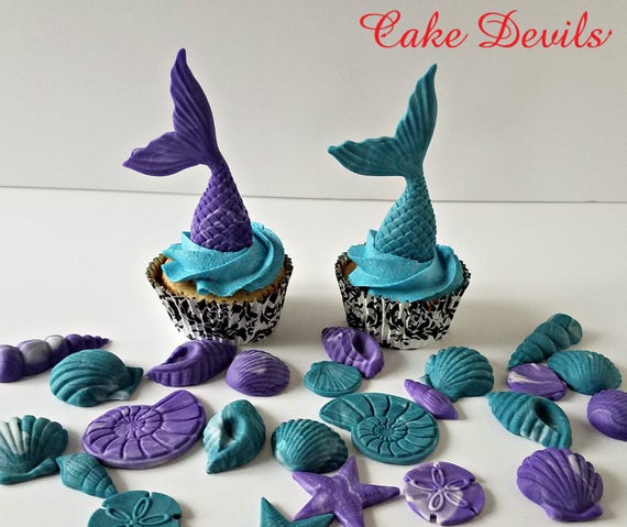 Mermaid Tails And Sea Shells Fondant Cupcake Toppers Under The