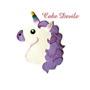 Unicorn Cake Topper, Fondant Unicorn head, Unicorn Party, Flat Unicorn, Handmade Edible, birthday decorations, Girl birthday, rainbows image 3