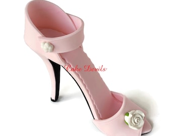 Rose Embellished High Heel Shoe Cake Topper, Fondant Stiletto Sandal, Handmade Gumpaste Summer Shoe for Fashion or Shopping Cake, Decoration