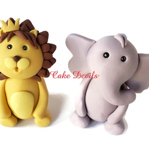 Jungle Animals Fondant Cake Toppers, Giraffe, Elephant, Lion, Monkey, Birthday Party Cake, Safari Cake Decorations , Baby Shower animals image 3