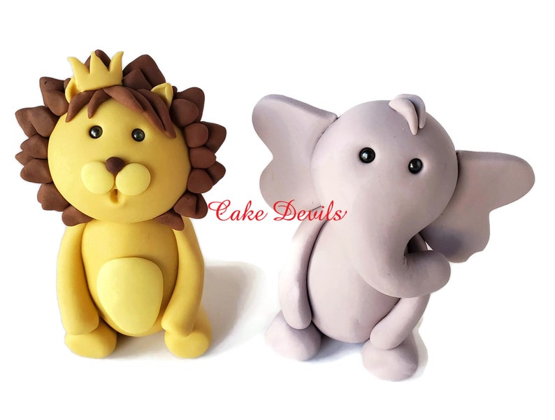 Jungle Animals Fondant Cake Toppers, Giraffe, Elephant, Lion, Monkey, Birthday Party Cake, Safari Cake Decorations , Baby Shower animals image 3