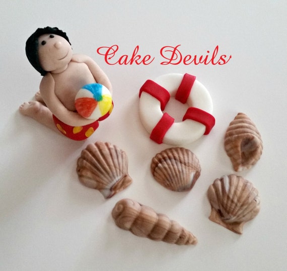 Beach Party Cake Topper Kit Fondant Handmade Edible Pool Party