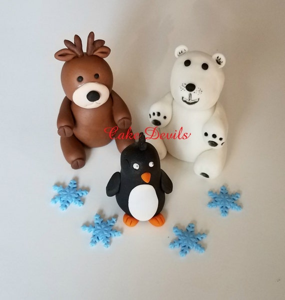 Winter Animals Fondant Cake Topper Kit Penguin Polar Bear