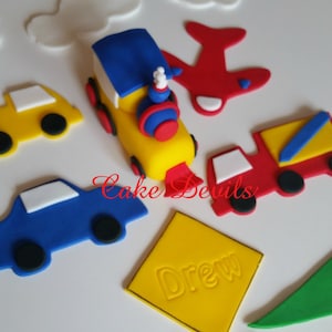 Transportation Fondant Cake Topper Kit Train Cake Topper, Plane, Truck, Train, Car Cake Decorations, Handmade Edibl image 1