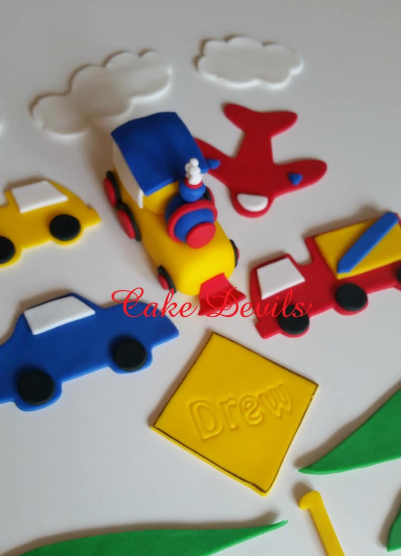 Transportation Fondant Cake Topper Kit Train Cake Topper, Plane, Truck, Train, Car Cake Decorations, Handmade Edibl image 1