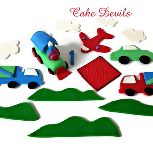 Transportation Fondant Cake Topper Kit Train Cake Topper, Plane, Truck, Train, Car Cake Decorations, Handmade Edibl image 2