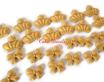 ¡Pequeños lazos y coronas de fondant, perfectos para cake pops, mini cupcakes y barras de pretzel! Decoraciones de pastel comestibles hechas a mano