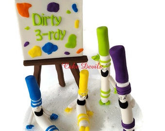 Fondant Markers Art Cake Toppers - Perfect for your budding Artist's birthday party! Paint Palette, Easel, Markers with faces, Handmade