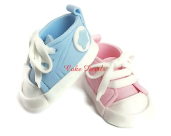 Gender Reveal Fondant Baby Sneakers Cake, Gender Reveal Ideas, Baby Shower Cake Topper, Baby Sneakers Cake decorations, Edible Baby Sneakers