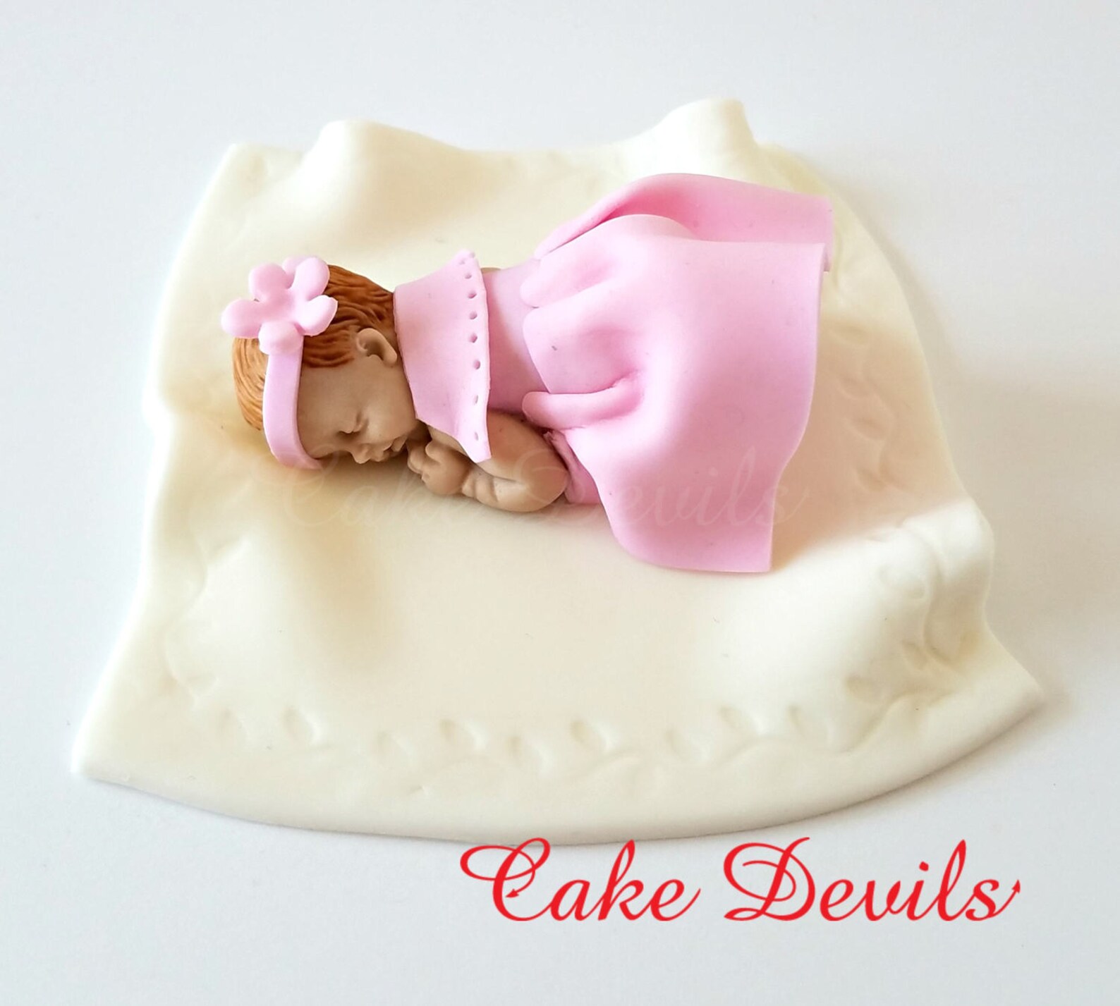 Fondant Baby Girl in Dress Cake Topper, Sleeping Baby Cake Decoration