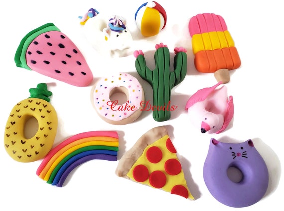 Fun Shape Fondant Pool Party Cake Toppers, Unicorn, Pizza, Doughnut, pineapple, and more! Il_570xn