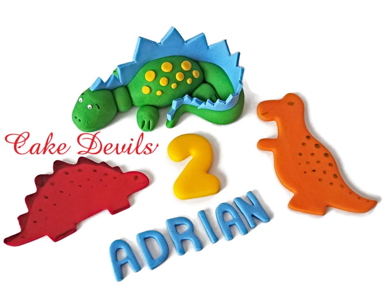 Dinosaur Cake Toppers, Birthday Cake Decorations, Fondant Dinosaur Cake Topper, Dinosaur Birthday Party, Handmade Edible Fondant image 1